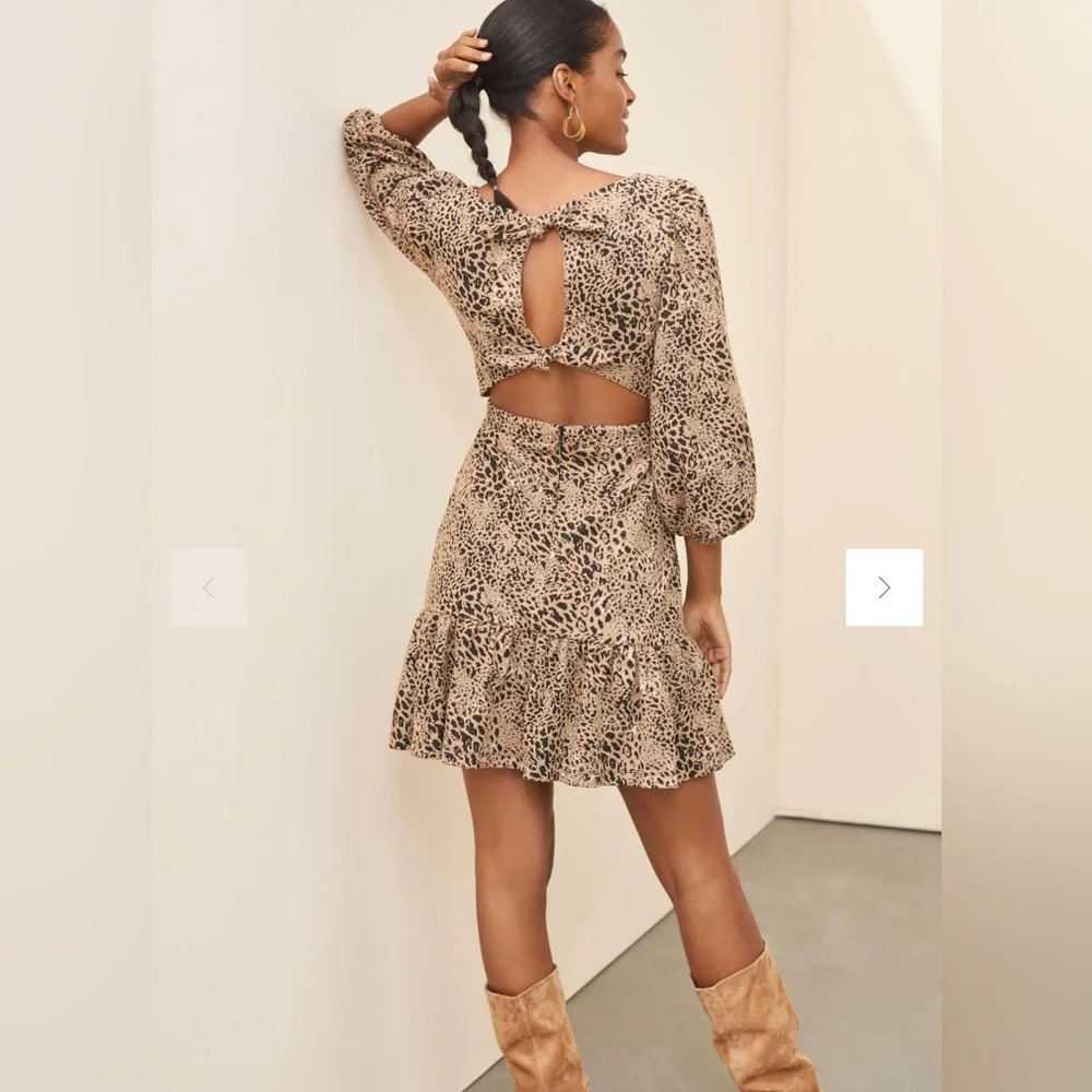 Anthropologie Maeve Animal Print Knit Cut Out Mini Dress. NWT Size US 14 - Picture 2 of 15